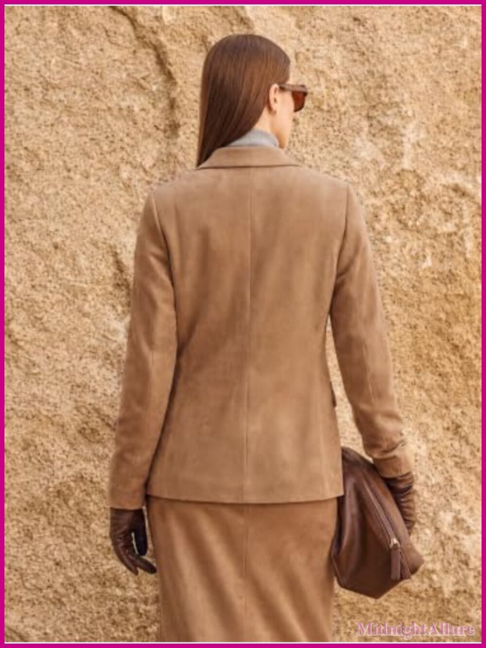 Faux Suede Long Sleeve Blazer Notch Lapel Business Casual Tailored - Picture 2 of 6
